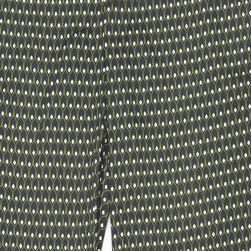 Zara Womens Black Geometric Cotton Trousers Size M Regular Zip