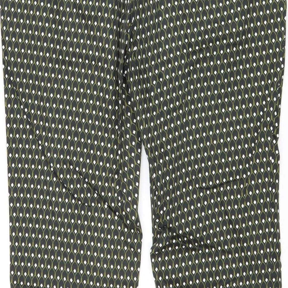 Zara Womens Black Geometric Cotton Trousers Size M Regular Zip