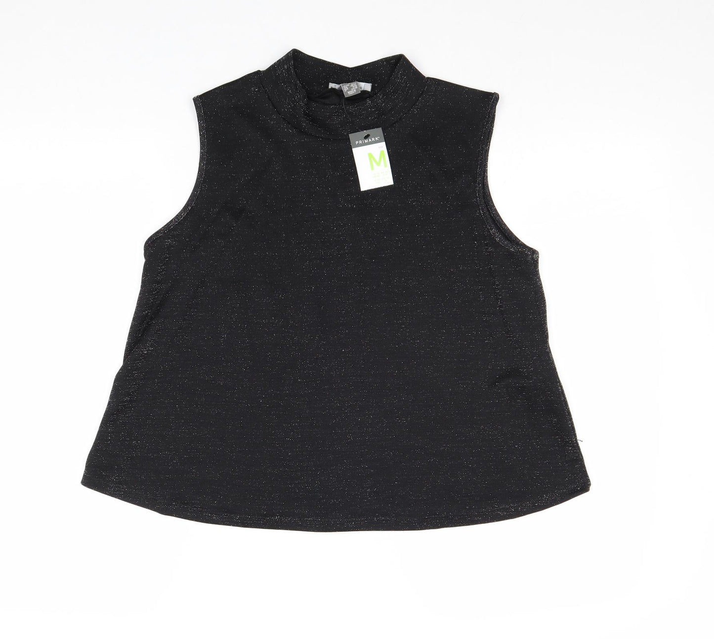Primark Womens Black Geometric Polyester Basic Tank Size M Mock Neck