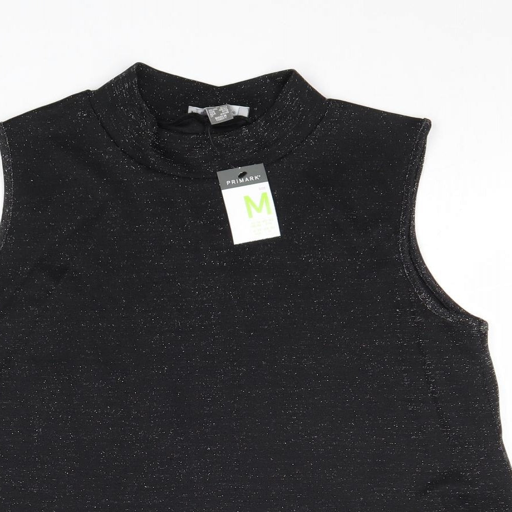 Primark Womens Black Geometric Polyester Basic Tank Size M Mock Neck
