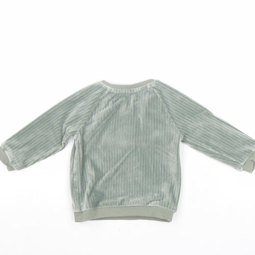 TU Boys Green Polyester Basic T-Shirt Size 3-6 Months Round Neck Button