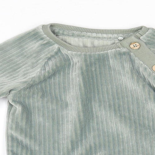 TU Boys Green Polyester Basic T-Shirt Size 3-6 Months Round Neck Button