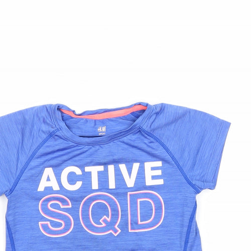 H&M Girls Blue Polyester Basic T-Shirt Size 7-8 Years Round Neck Pullover - Active Squad