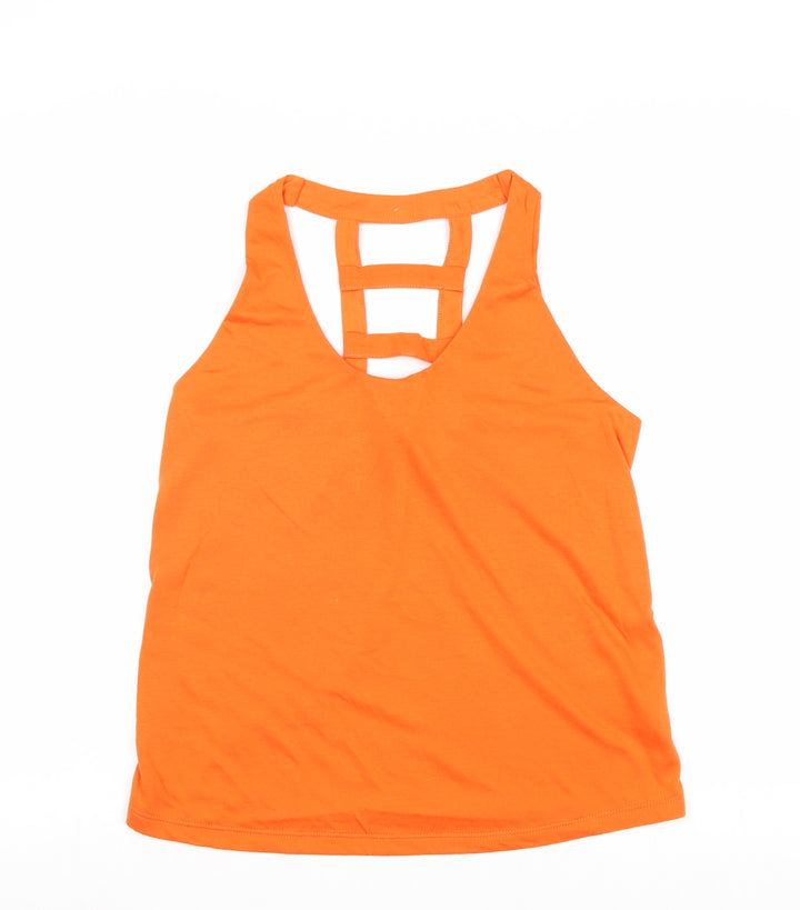 Atmosphere Womens Orange Polyester Basic Tank Size 6 V-Neck - Open Back