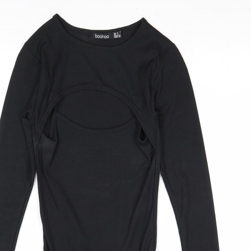 Boohoo Womens Black Polyester Bodysuit One-Piece Size 6 Drawstring