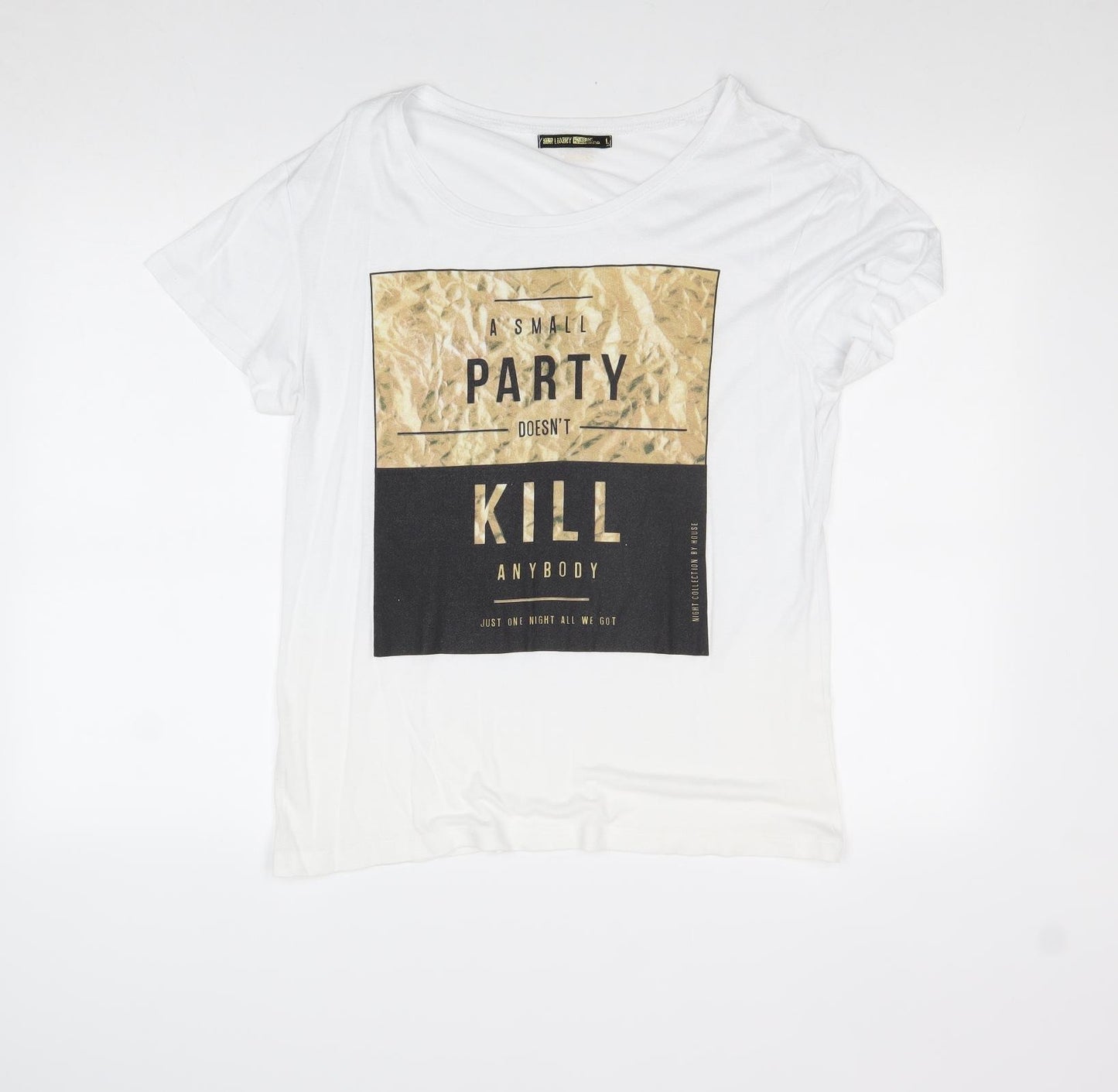 House Womens White Polyester Basic Tank Size L Round Neck - A Small Party Doesn't Kill Anybody