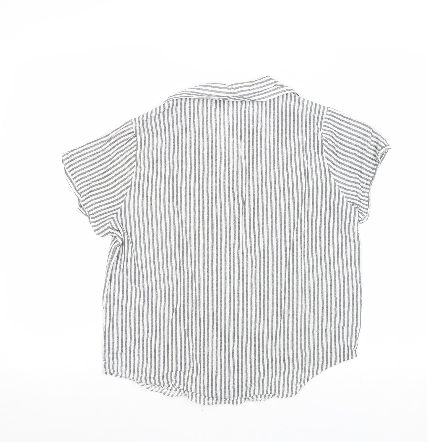 PRETTYLITTLETHING Womens Grey Striped 100% Cotton Basic Button-Up Size 8 Collared