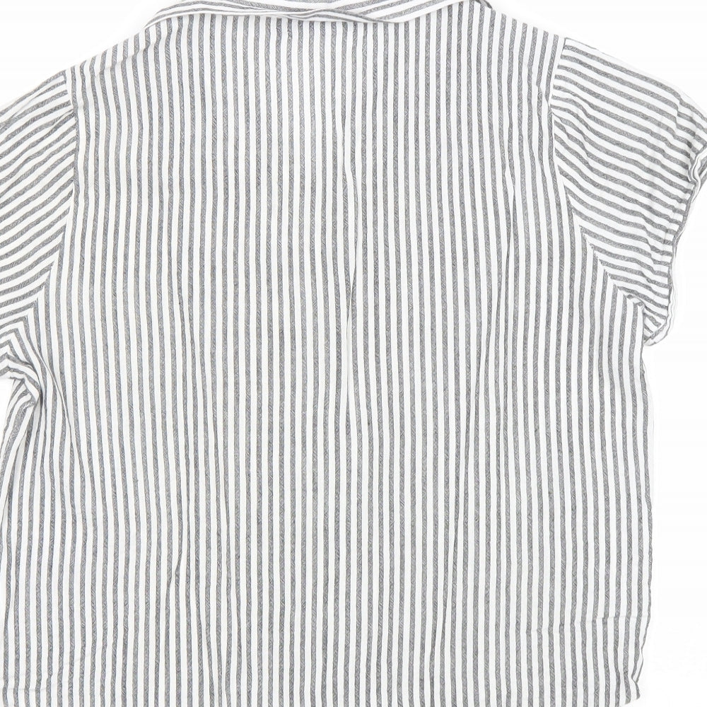 PRETTYLITTLETHING Womens Grey Striped 100% Cotton Basic Button-Up Size 8 Collared