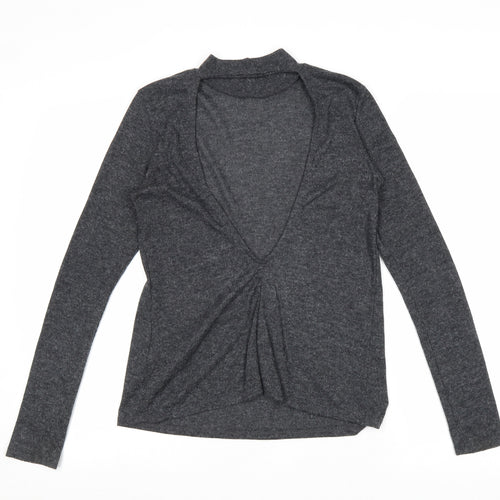 H&M Womens Grey Polyester Basic T-Shirt Size XS Round Neck - Open Back