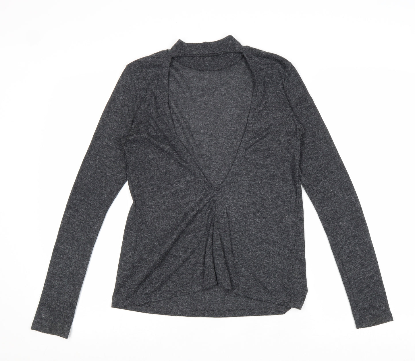 H&M Womens Grey Polyester Basic T-Shirt Size XS Round Neck - Open Back