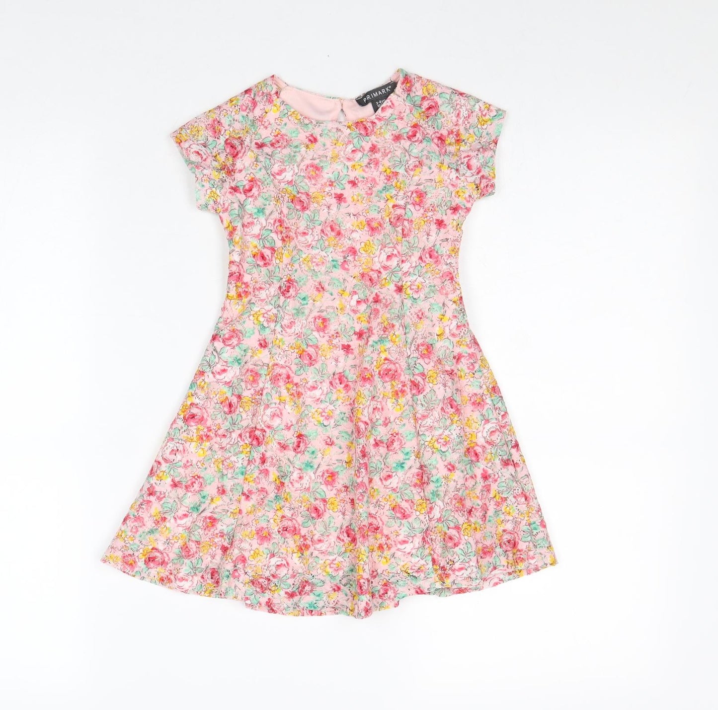 Primark Girls Multicoloured Floral Polyester A-Line Size 3-4 Years Round Neck Button