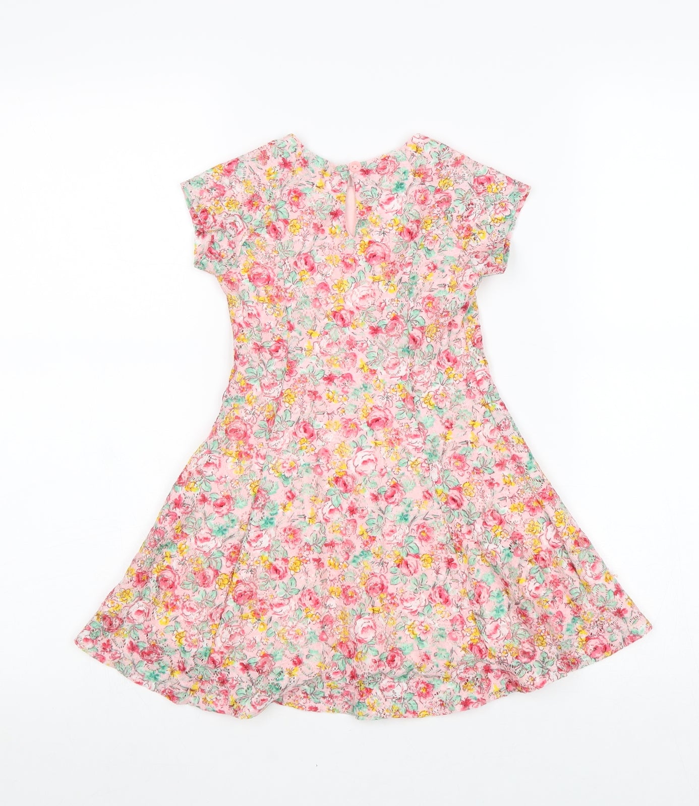Primark Girls Multicoloured Floral Polyester A-Line Size 3-4 Years Round Neck Button
