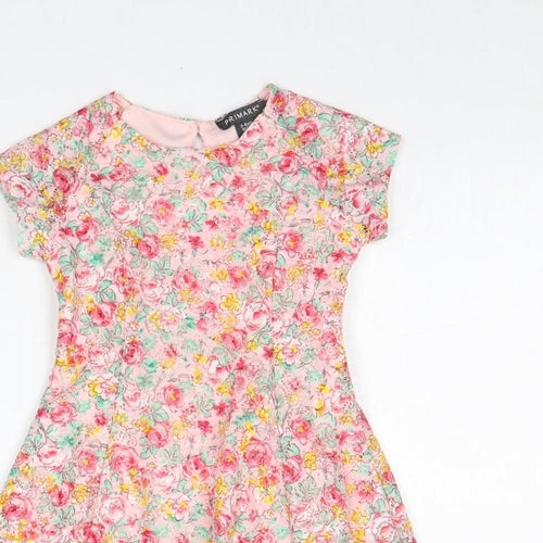 Primark Girls Multicoloured Floral Polyester A-Line Size 3-4 Years Round Neck Button