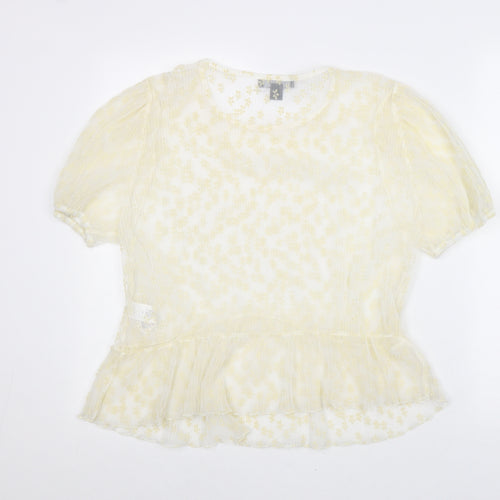 Primark Womens Yellow Animal Print Polyester Basic Blouse Size 12 Round Neck - Size 12-14