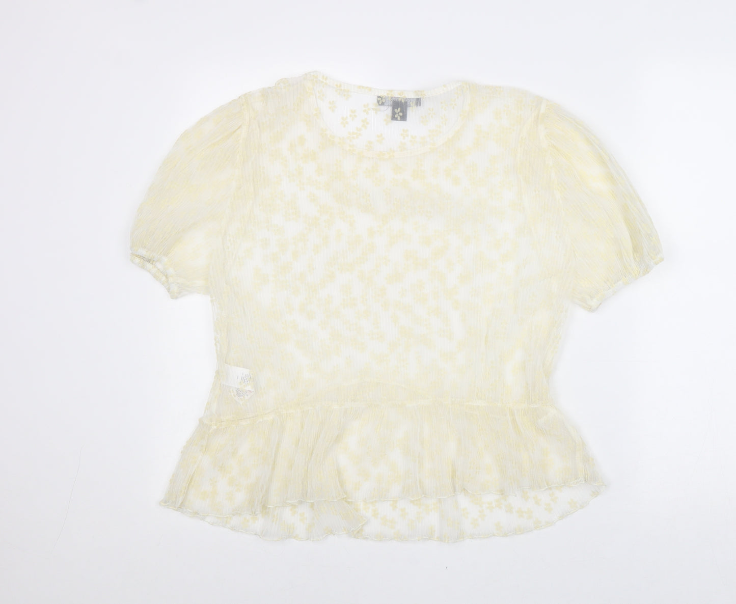 Primark Womens Yellow Animal Print Polyester Basic Blouse Size 12 Round Neck - Size 12-14