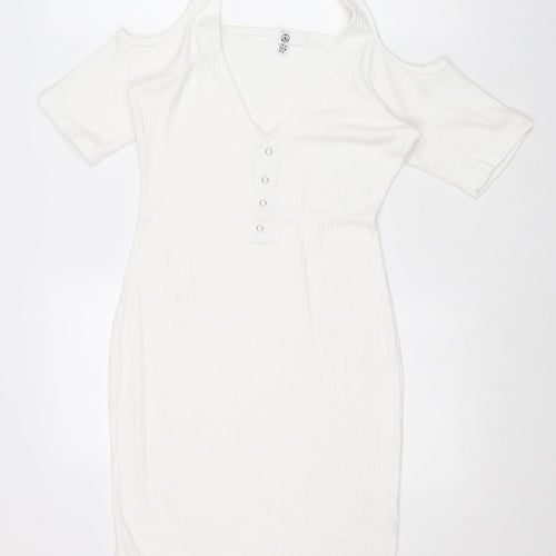 Missguided Womens White Polyester Shift Size 10 Halter Pullover - Cold Shoulder