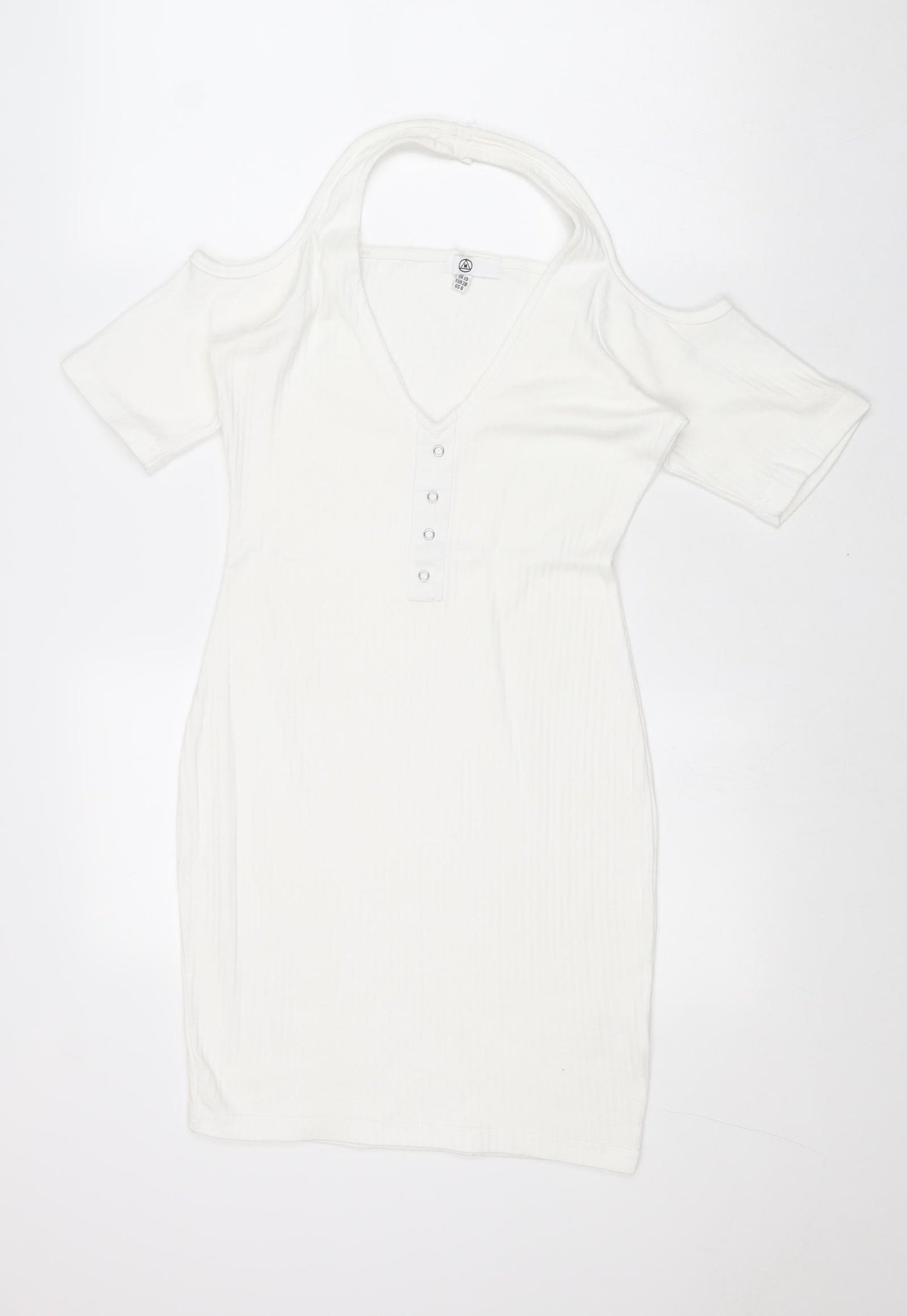 Missguided Womens White Polyester Shift Size 10 Halter Pullover - Cold Shoulder