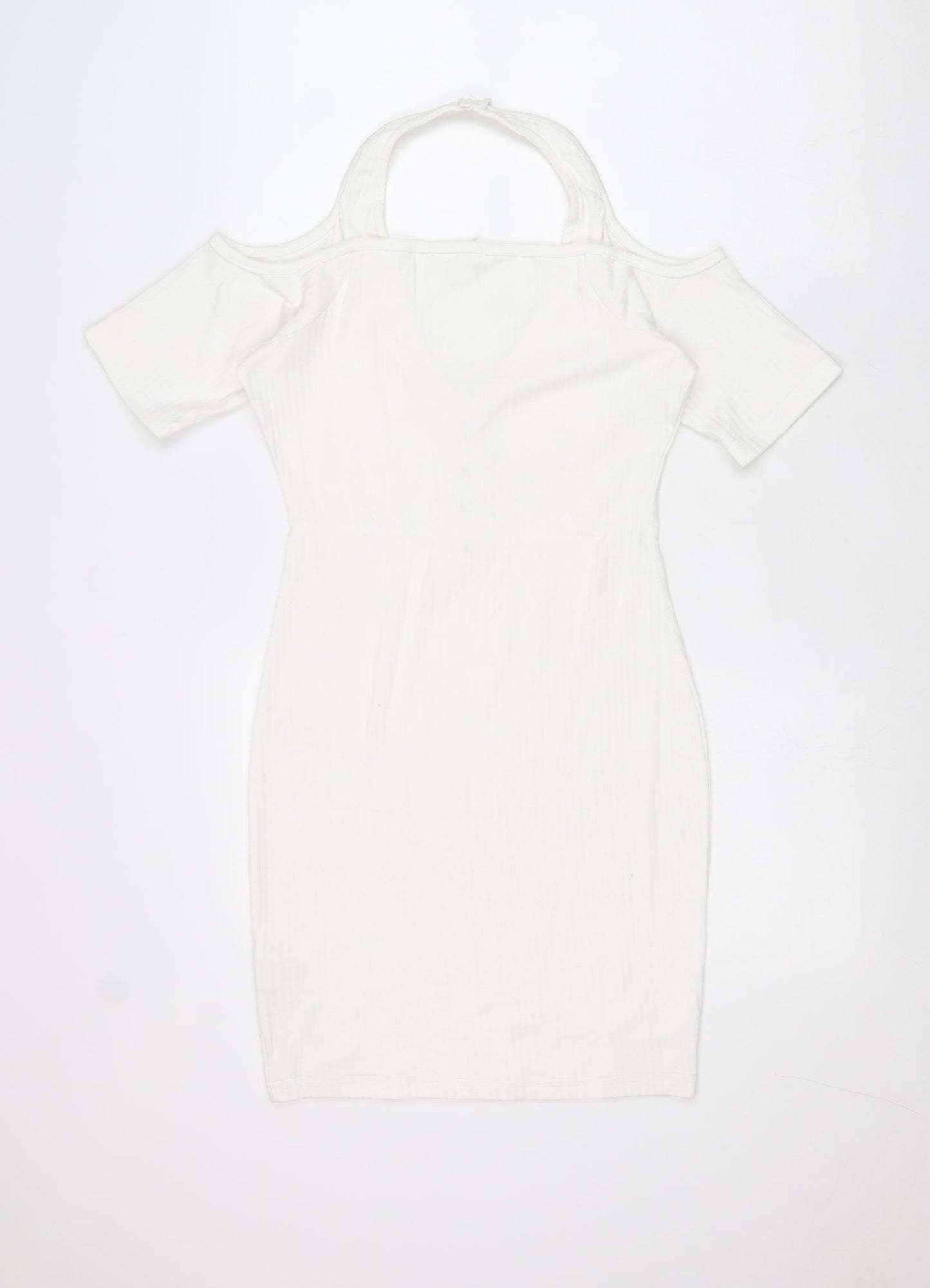 Missguided Womens White Polyester Shift Size 10 Halter Pullover - Cold Shoulder