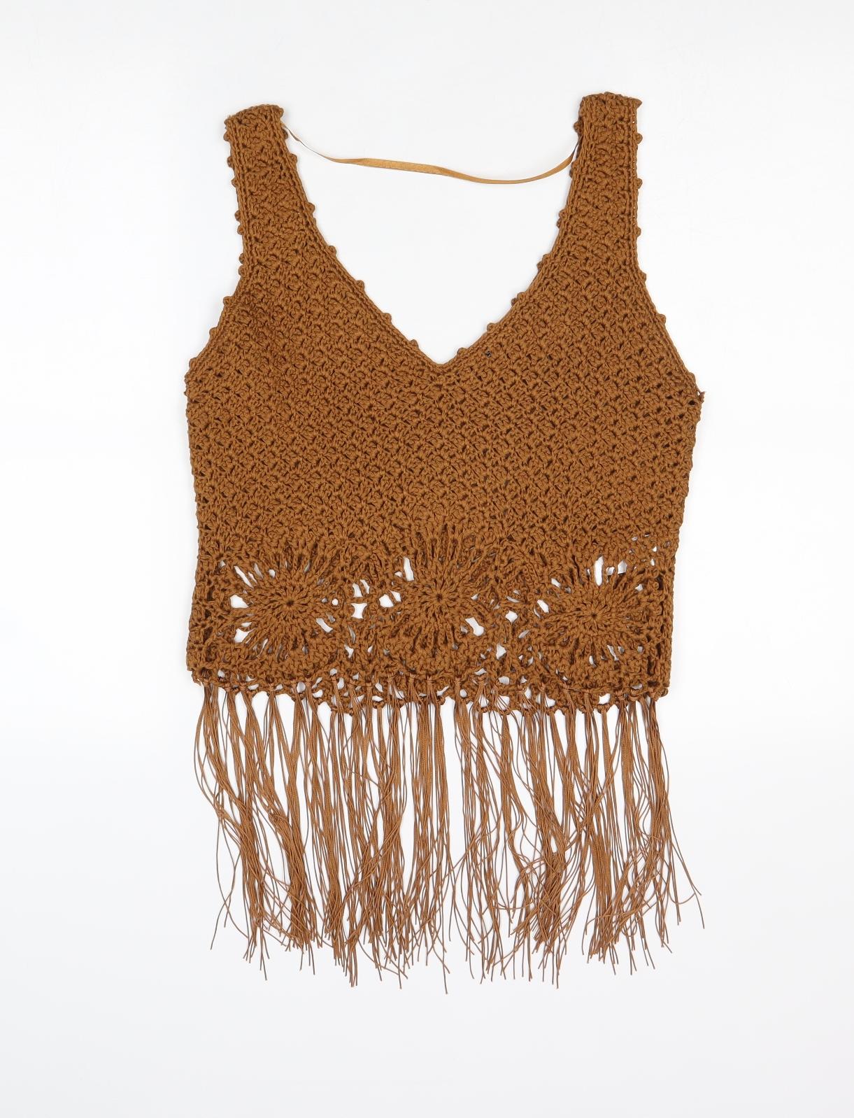 Atmosphere Womens Brown Acrylic Basic Tank Size M V-Neck