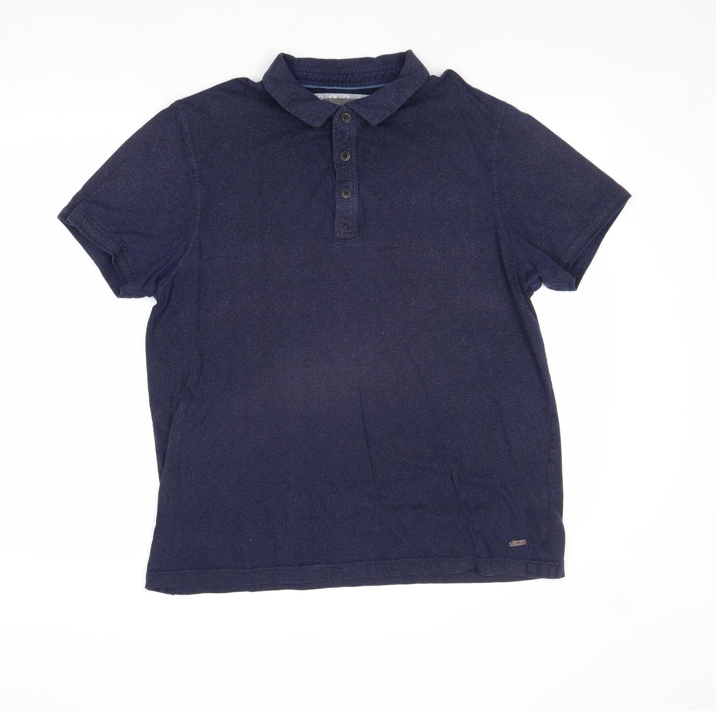 RJR.John Rocha Mens Blue Geometric 100% Cotton Polo Size L Collared Button