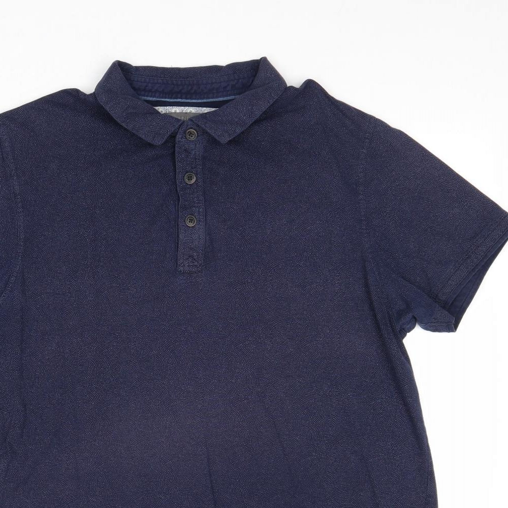RJR.John Rocha Mens Blue Geometric 100% Cotton Polo Size L Collared Button