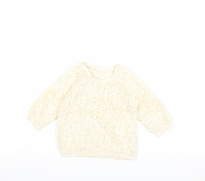Matalan Girls Beige Polyester Pullover Jumper Size 9-12 Months Button - Faux Fur