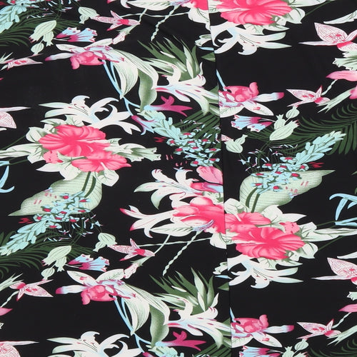 Emeliax Womens Black Floral Polyester Basic T-Shirt Size 16 Round Neck