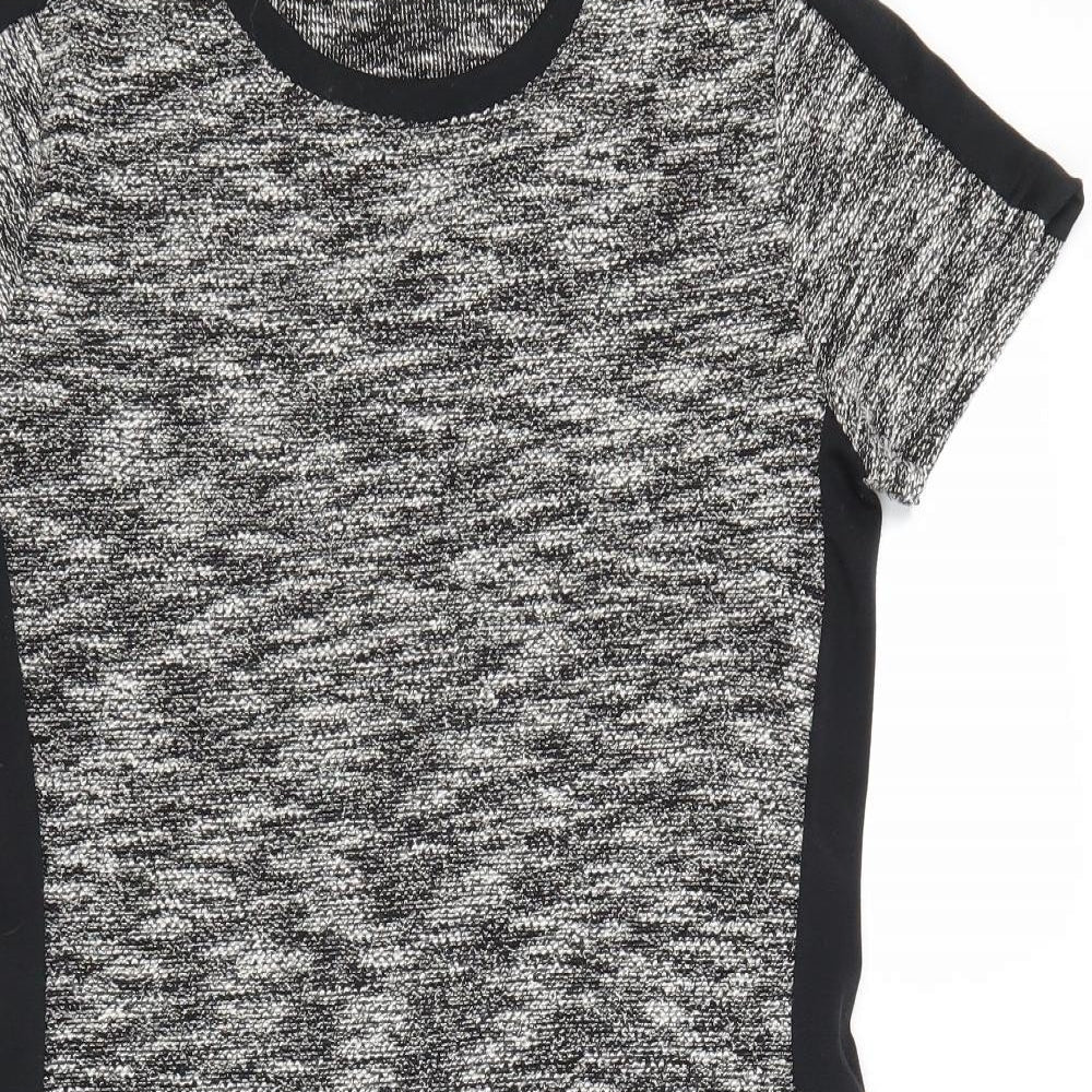 Avenue Womens Black Geometric Polyester A-Line Size 12 Round Neck Pullover