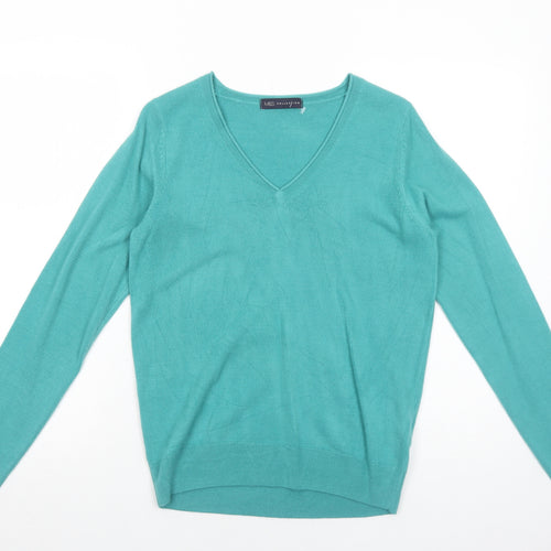 Marks and Spencer Womens Green V-Neck Acrylic Pullover Jumper Size 10