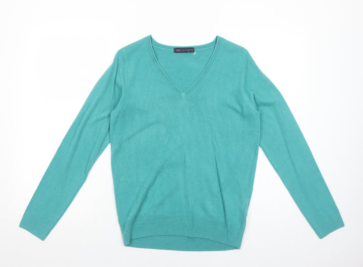 Marks and Spencer Womens Green V-Neck Acrylic Pullover Jumper Size 10