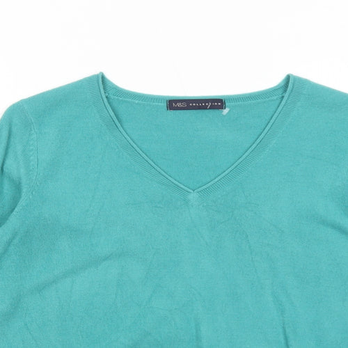 Marks and Spencer Womens Green V-Neck Acrylic Pullover Jumper Size 10