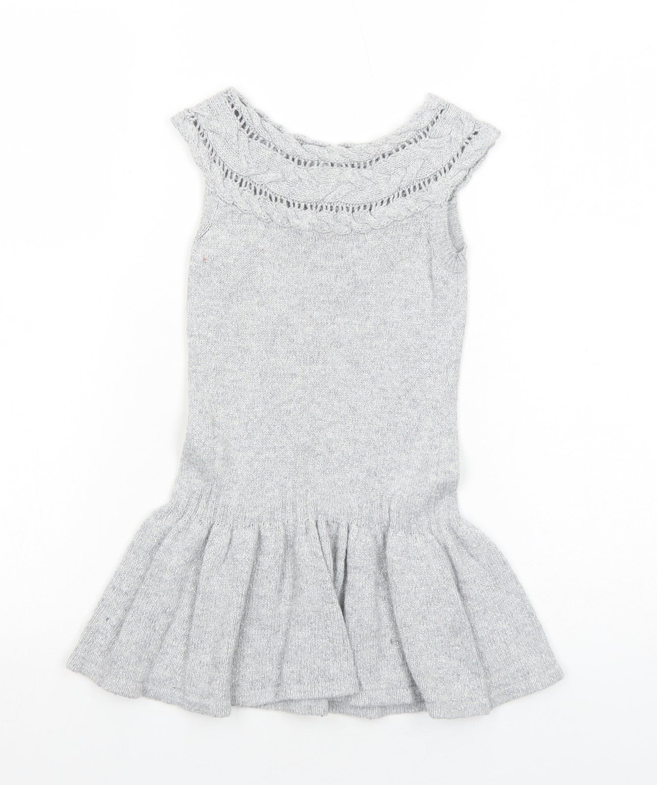 H&M Girls Grey Cotton A-Line Size 2-3 Years Round Neck Pullover