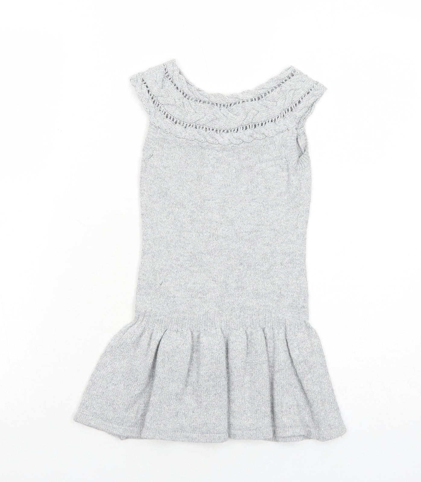 H&M Girls Grey Cotton A-Line Size 2-3 Years Round Neck Pullover