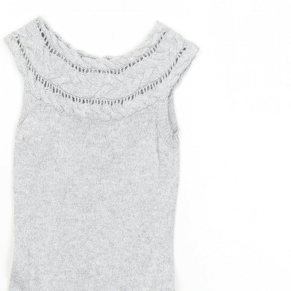 H&M Girls Grey Cotton A-Line Size 2-3 Years Round Neck Pullover