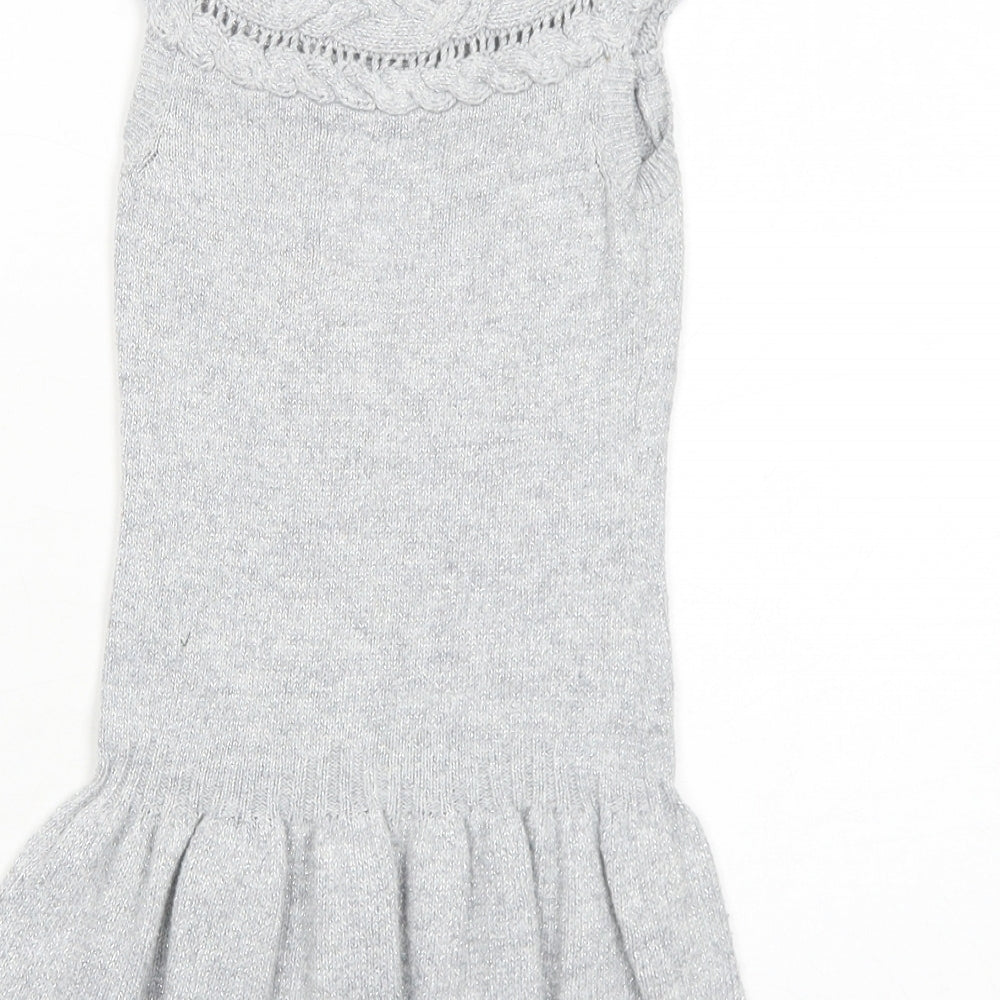 H&M Girls Grey Cotton A-Line Size 2-3 Years Round Neck Pullover