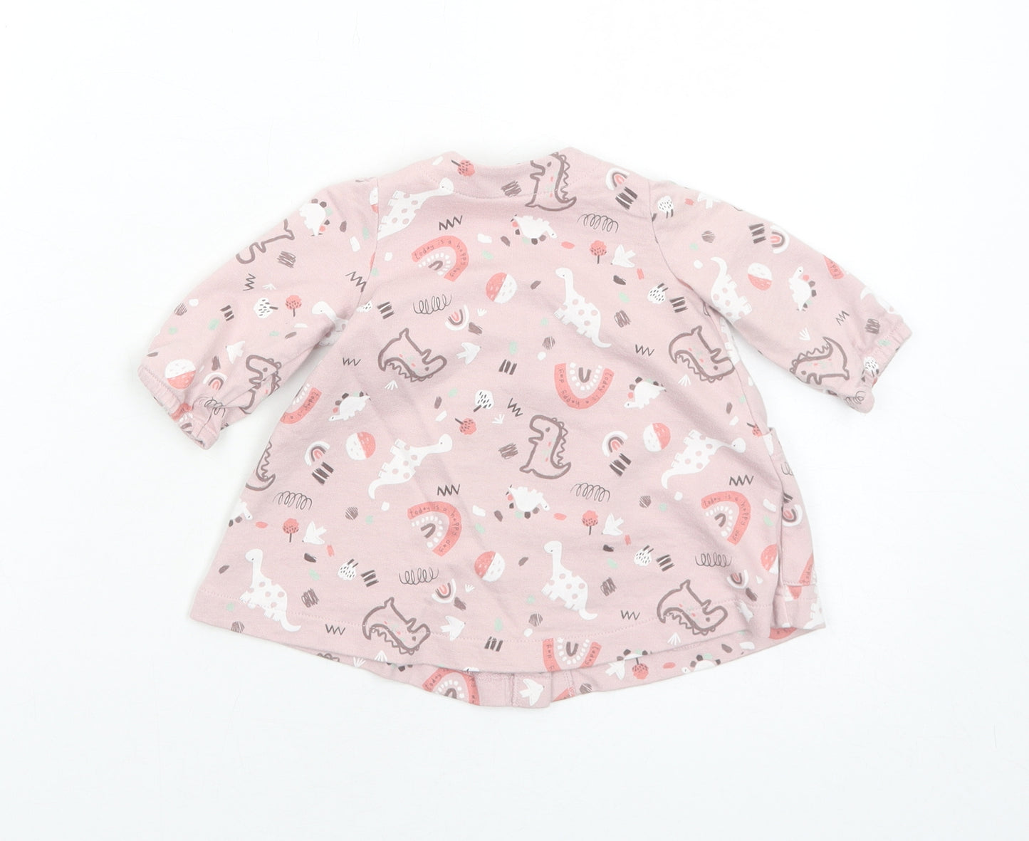 Nutmeg Girls Pink Geometric Cotton A-Line Size 0-3 Months Round Neck Button - Dinosaur