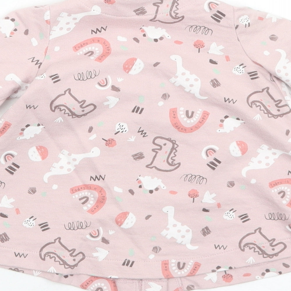 Nutmeg Girls Pink Geometric Cotton A-Line Size 0-3 Months Round Neck Button - Dinosaur