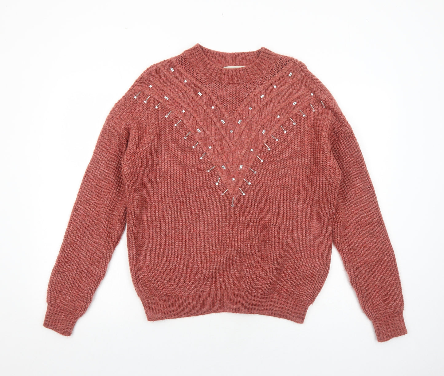 NEXT Womens Red Round Neck Acrylic Pullover Jumper Size M