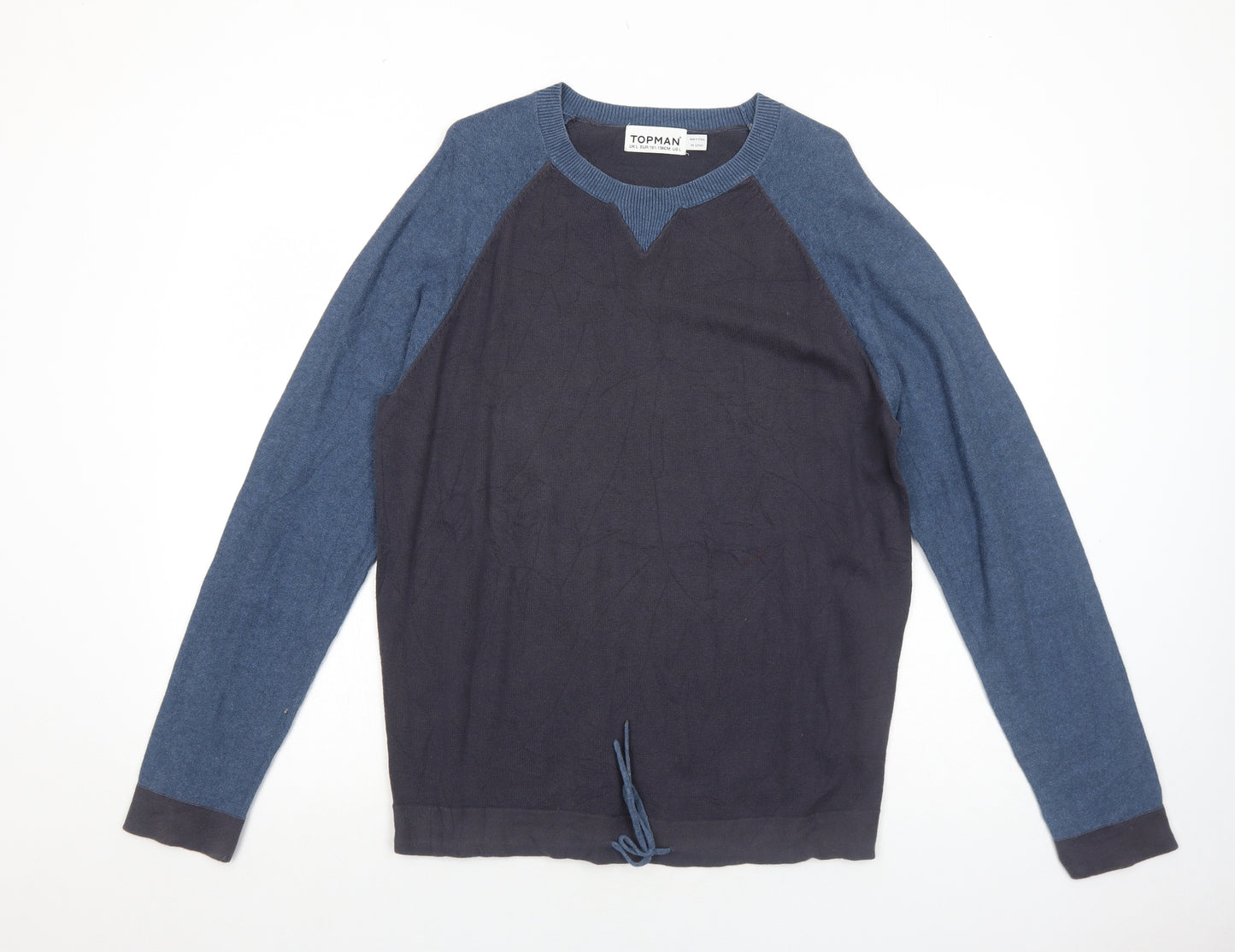 Topman Mens Blue Round Neck Cotton Pullover Jumper Size L Long Sleeve