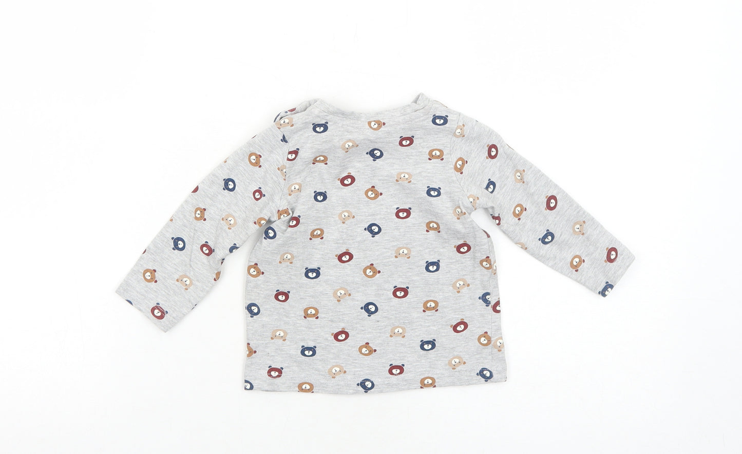 Matalan Baby Grey Geometric Cotton Basic T-Shirt Size 9-12 Months Round Neck Button - Bear