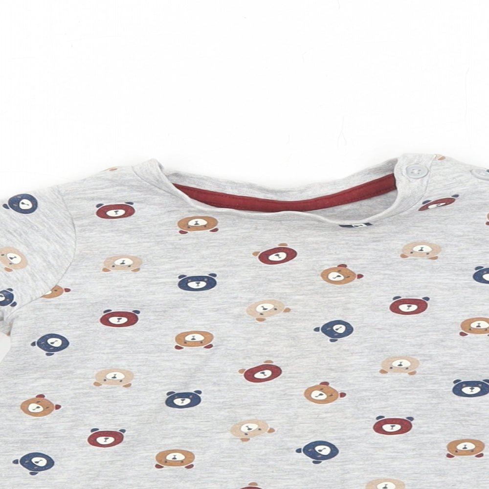 Matalan Baby Grey Geometric Cotton Basic T-Shirt Size 9-12 Months Round Neck Button - Bear