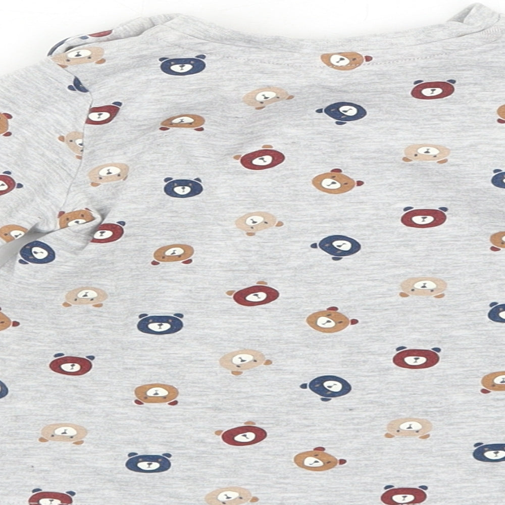 Matalan Baby Grey Geometric Cotton Basic T-Shirt Size 9-12 Months Round Neck Button - Bear