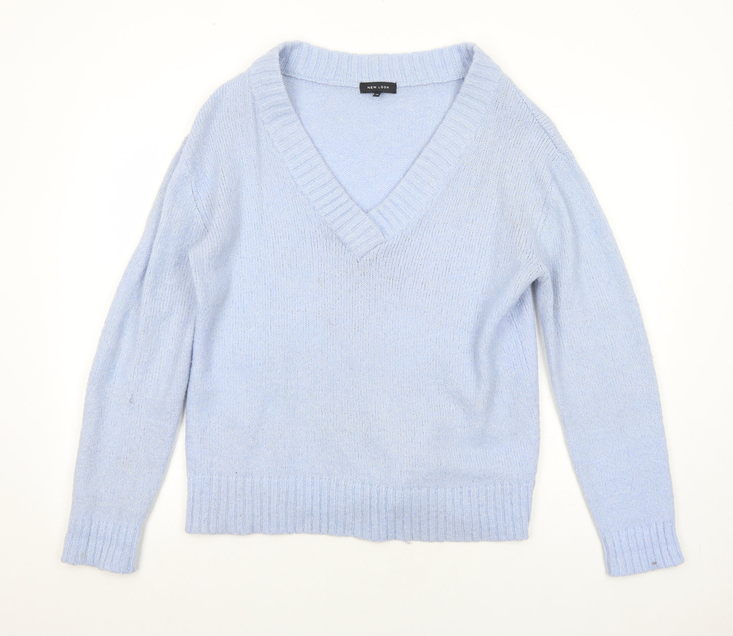 New Look Womens Blue V-Neck Acrylic Pullover Jumper Size 12
