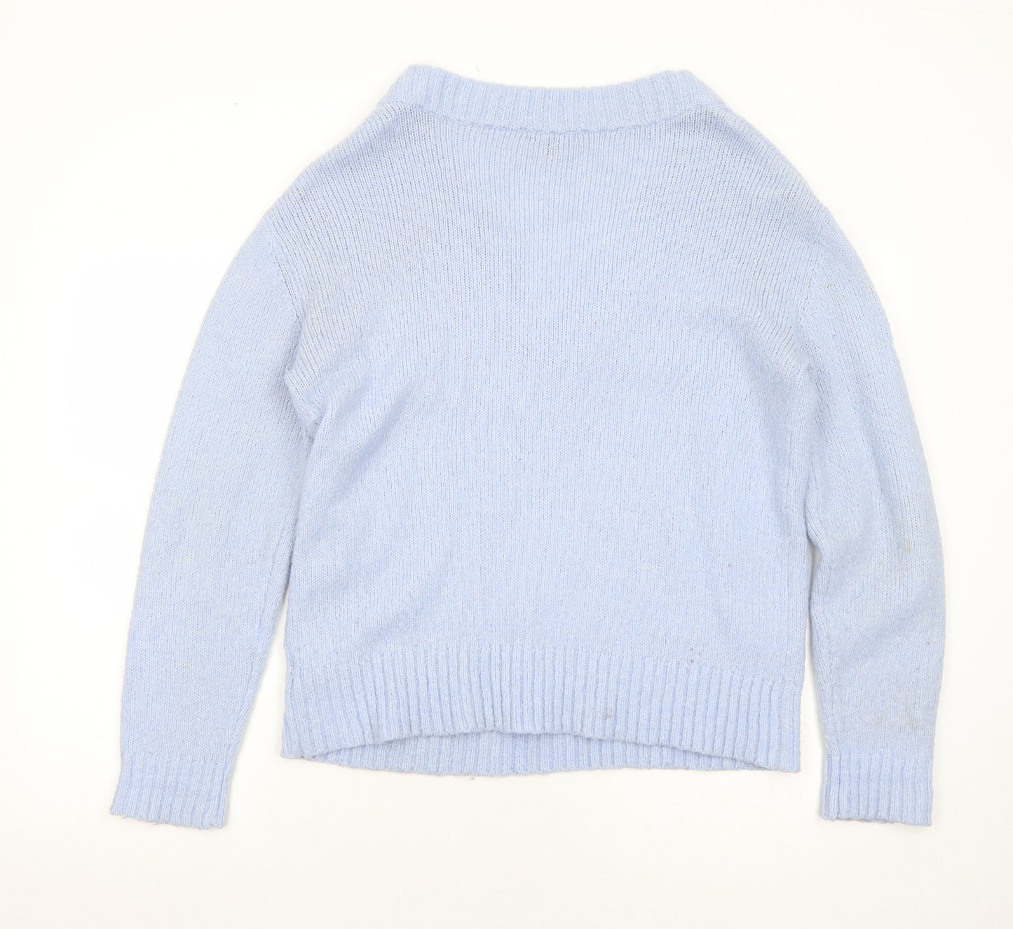 New Look Womens Blue V-Neck Acrylic Pullover Jumper Size 12