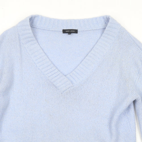 New Look Womens Blue V-Neck Acrylic Pullover Jumper Size 12