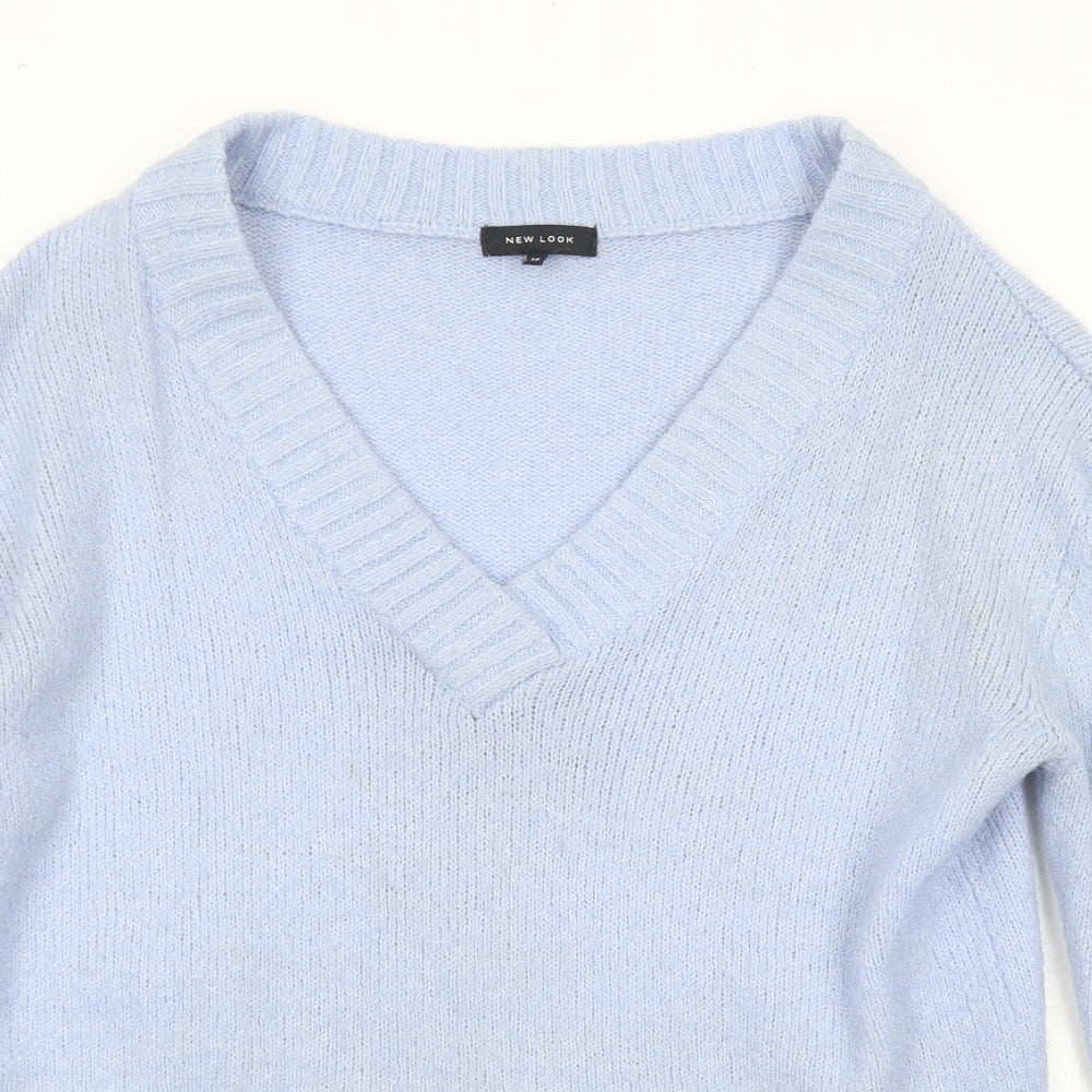New Look Womens Blue V-Neck Acrylic Pullover Jumper Size 12