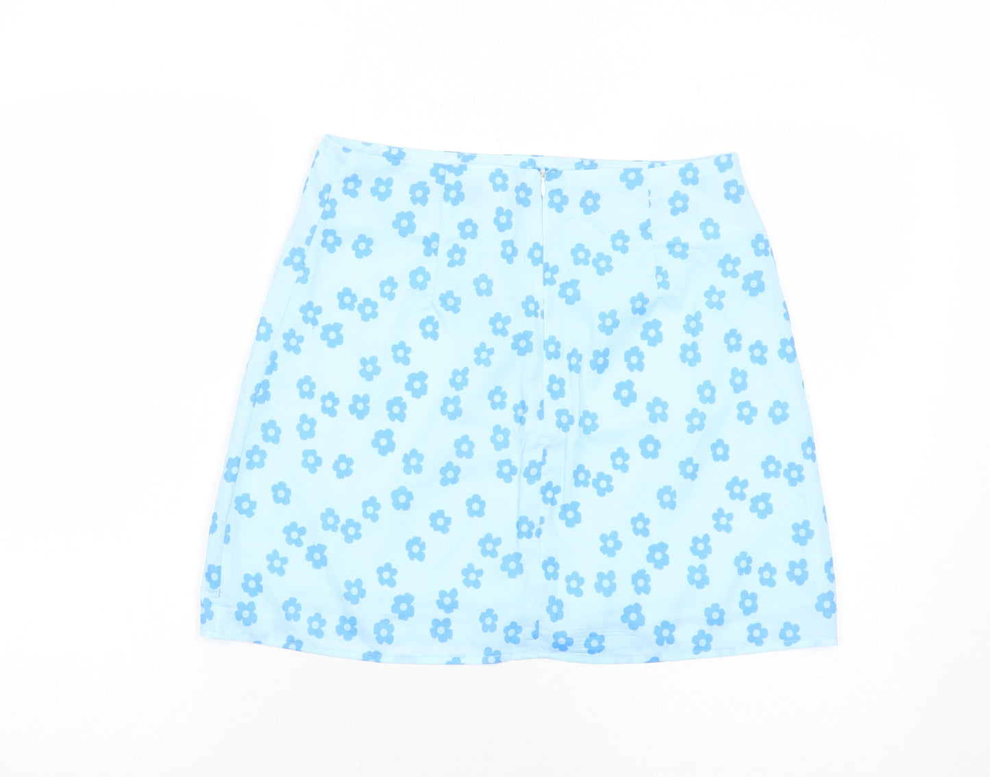 SheIn Womens Blue Floral Polyester Mini Skirt Size M Zip