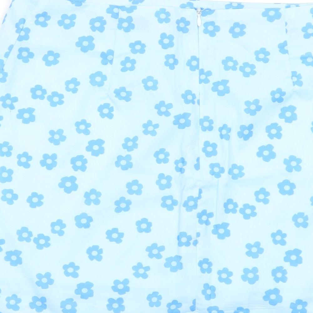 SheIn Womens Blue Floral Polyester Mini Skirt Size M Zip