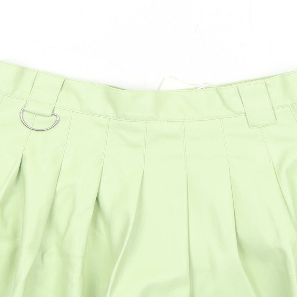 Bershka Womens Green Polyester Pleated Skirt Size M Zip