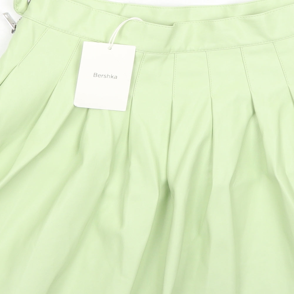 Bershka Womens Green Polyester Pleated Skirt Size M Zip